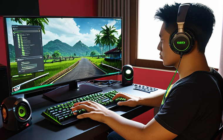 **
A gamer configuring recording settings on their computer, with a focus on graphics options and screen recording software choices (NVIDIA ShadowPlay, OBS Studio, or Xbox Game Bar). Show a typical Malaysian home setting.
**